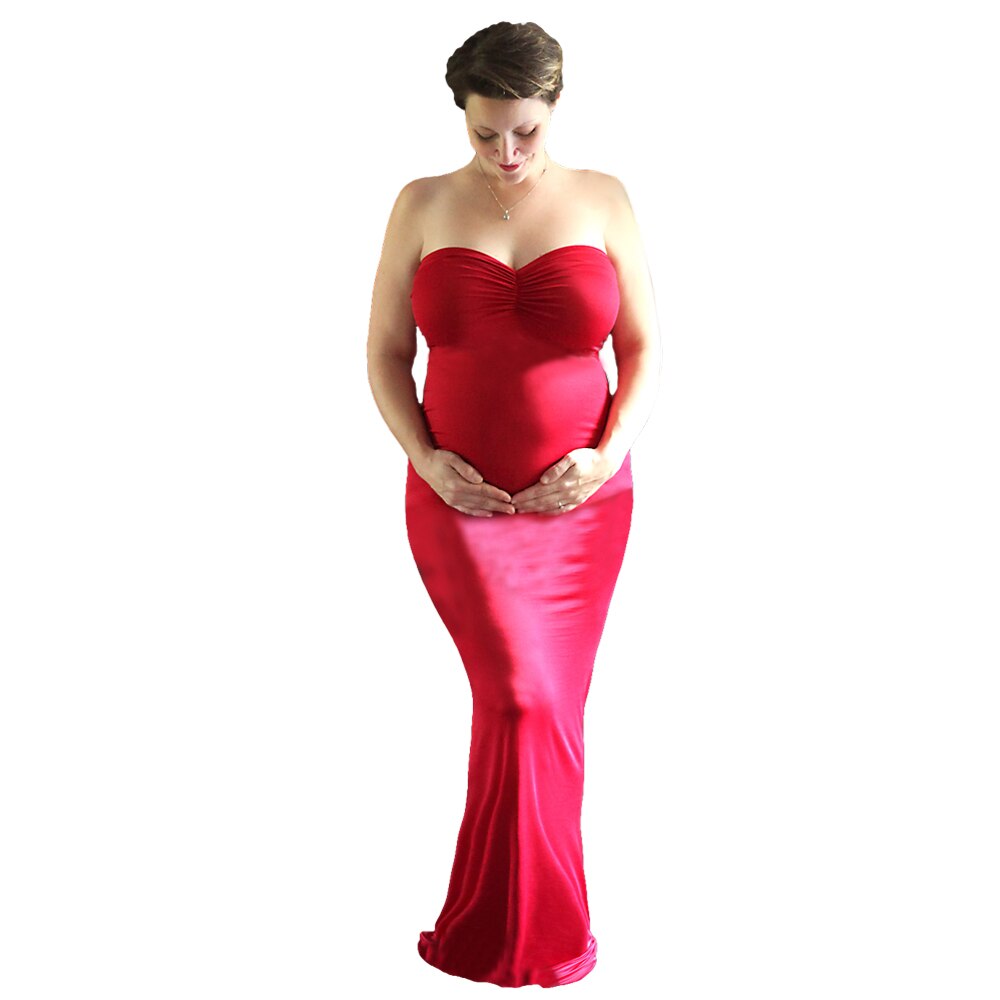 Barsel maxikjoler gravid tøj skinnende bælte barsel tøj lang kjole til gravide fotografering rekvisitter: Rødvin kjole