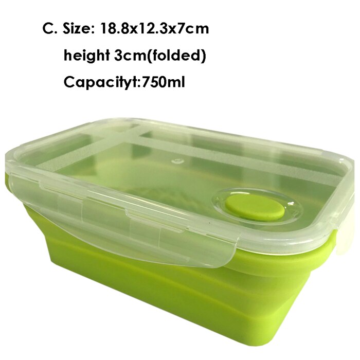 Silicone Folding Box Collapsible Lunch Box Container: C.750ml