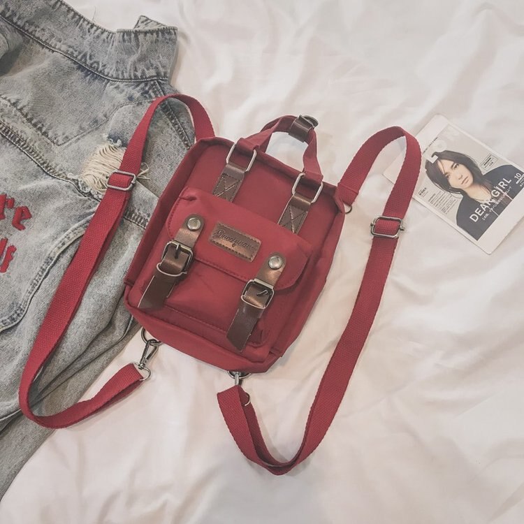 Simple Mini Students School Backpacks for Women Korean Solid Color Shoulder Bags Female Oxford Cute: Red