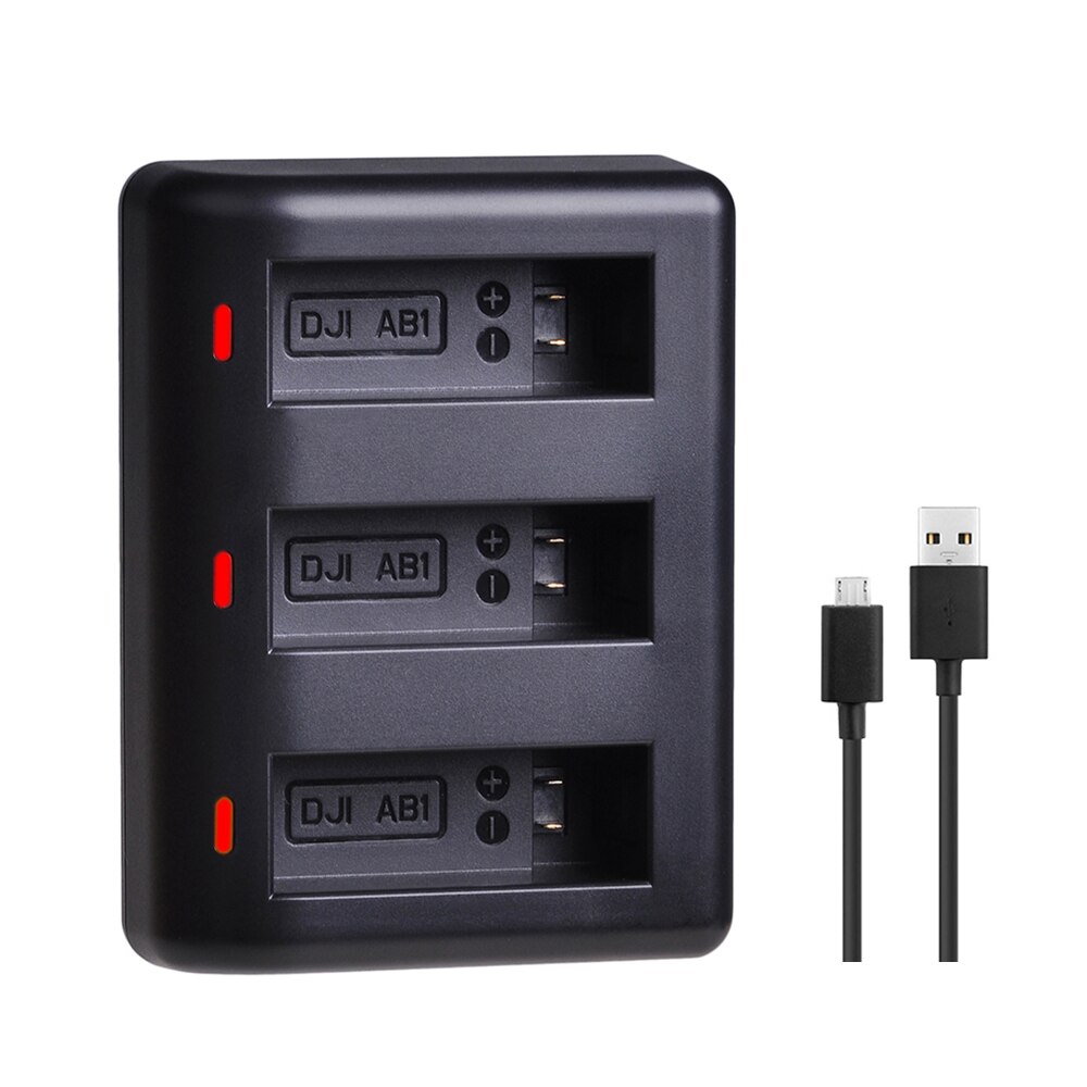 3 stk 1300 mah  ab1 oppladbart li-ion batteripakke + ledet 3- bærer usb-lader til dji osmo  ab1 handling sport kamera: naken laderen