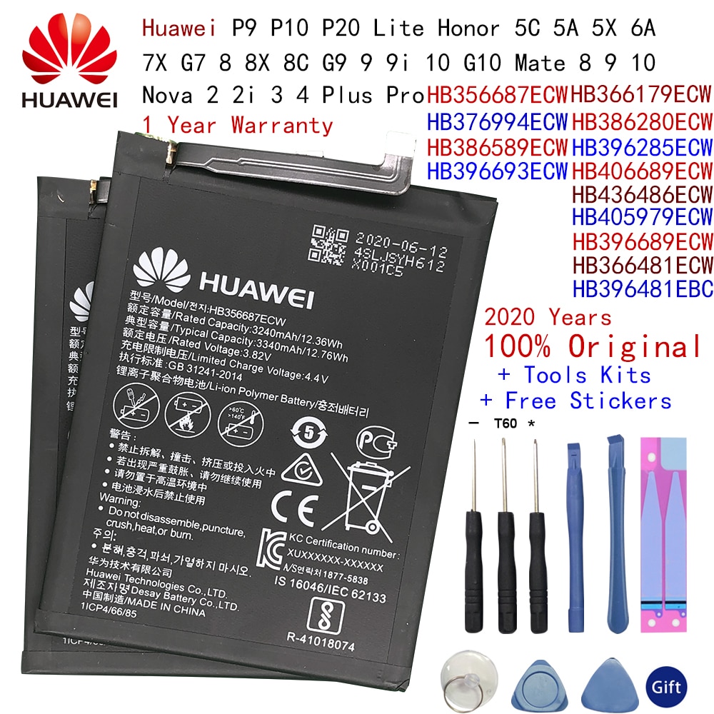 Huawei Mate 8 9 10 Nova 2 2i 3 4 Plus Pro P9 P10 P20 Lite Honor 5C 5A 5X 6A 7X G7 8 8X 8C G9 9 9i 10 G10 Batteria Originale