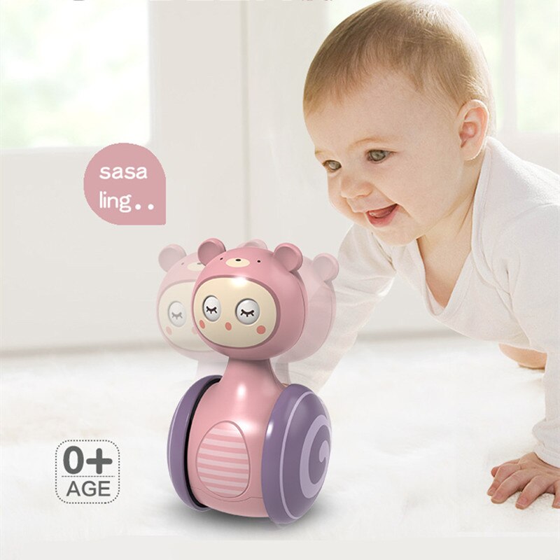 0-3Years Infant Tumbler Sliding Bell Rattle Baby Toys Cartoon Roly-poly Learning Education Toys for Kids Tumbler Mobile Bell Toy