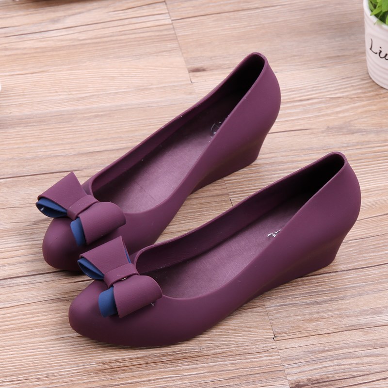 Slhjc kvinder jelly shoes pumps wedges hæl spids tå slip on sommer regnsko med bowknot skridsikkerhed med hælhøjde