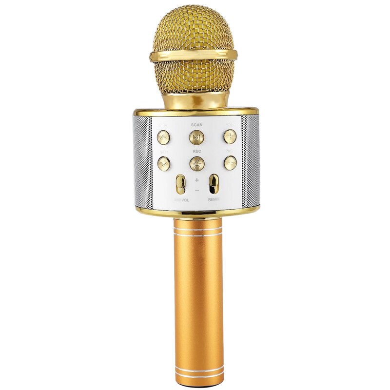 Wireless Karaoke Microphone Portable Bluetooth mini home KTV for Music Playing and Singing Speaker Player Selfie PHONE PC: Gold