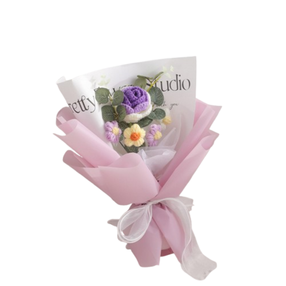 Ramo de margaritas rosas tejidas a mano de estilo coreano, hilo suave, arreglo de flores artificiales de colores vibrantes, tejido a mano: Castaño