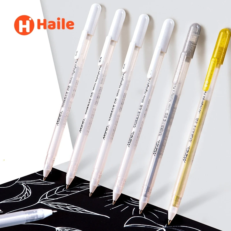 Juego de bolígrafos de Gel blancos, rotulador blanco de punta fina de 0,8mm, varilla de recarga para estudiantes, suministros de dibujo artístico y escritura