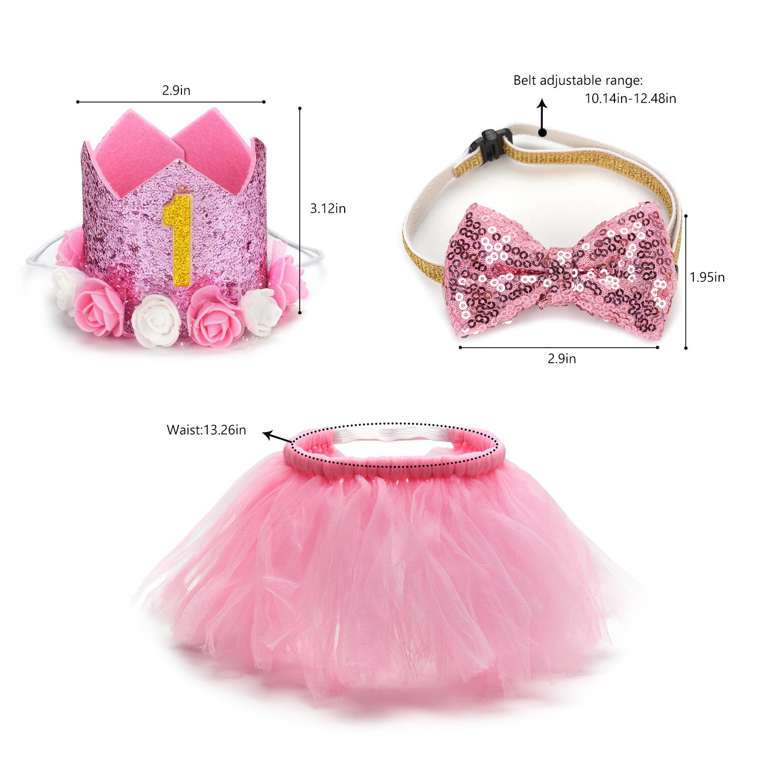 3 stk. kæledyrs fødselsdags kostume sæt paillet fødselsdagshat med bowtie tutu nederdel kæledyr tøj og tilbehør katte hunde forsyninger