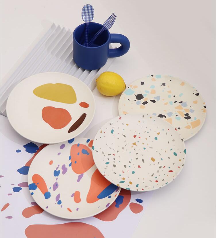 Assiette de pique-nique nordique en fibre de bambou, peinte à la main, vaisselle pour enfants, fournitures de cuisine écologiques, 1 pièce
