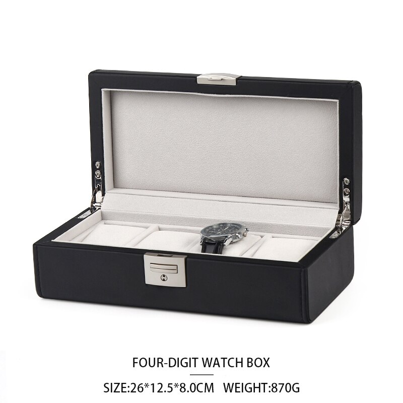 high-end PU leather hand 10-digit watch storage box 4-digit watch jewelry box with lock watch storage display box: Black 4 watch box