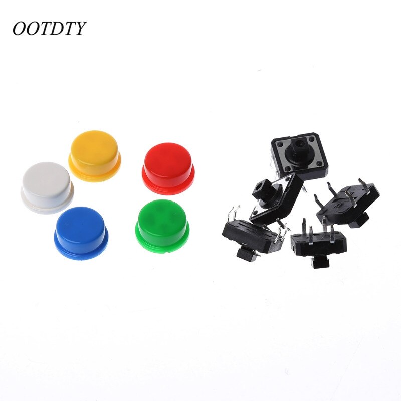 OOTDTY 25 stks 12x12x7.3mm Momentary Tactile Push Button Touch Micro Switch 4 p PCB w /Cap