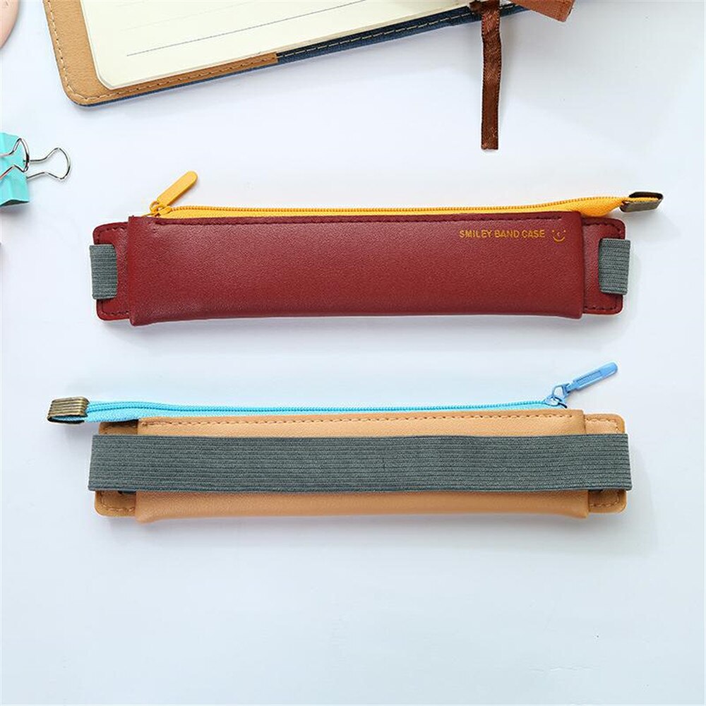 Handgemaakte Pu Lederen Mini Pen Zak Milieuvriendelijke Elastische Boek Etui Pen Bag Pouch Voor Briefpapier Levert Cosmetische Tas