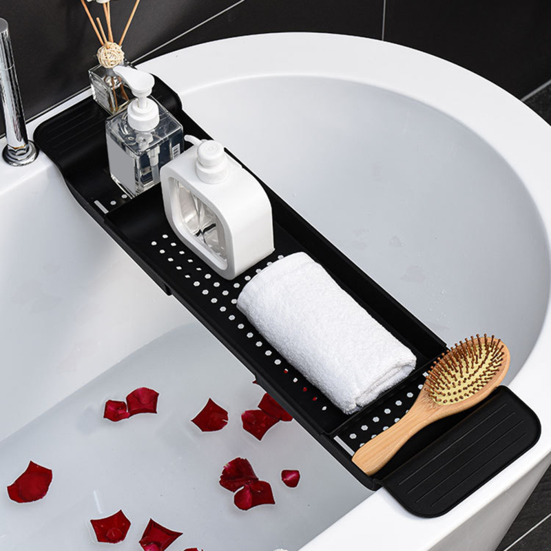 Portaoggetti per vasca da bagno a scomparsa multifunzione vassoio per vasca scaffale per vasca utensili da bagno scaffale per asciugamani supporto per scarico lavello da cucina