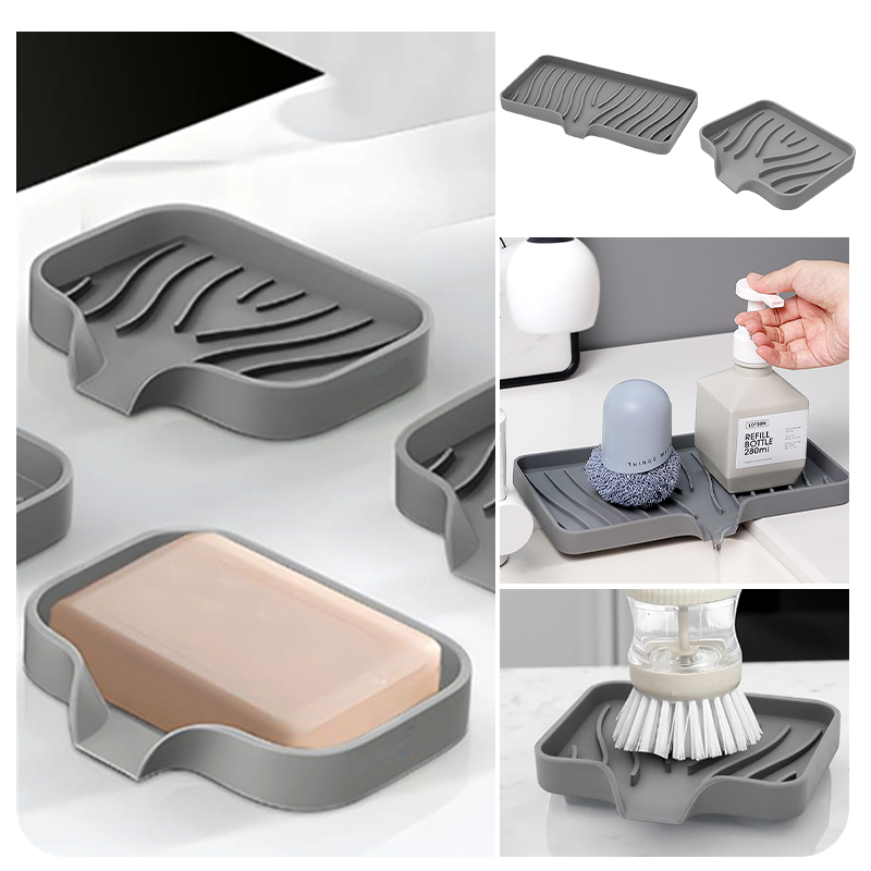Caja de jabón de drenaje de silicona, soporte de esponja, bandeja de fregadero antideslizante, mesa de lavado creativa, bandeja de jabón para fregadero de cocina, escurridor de baño