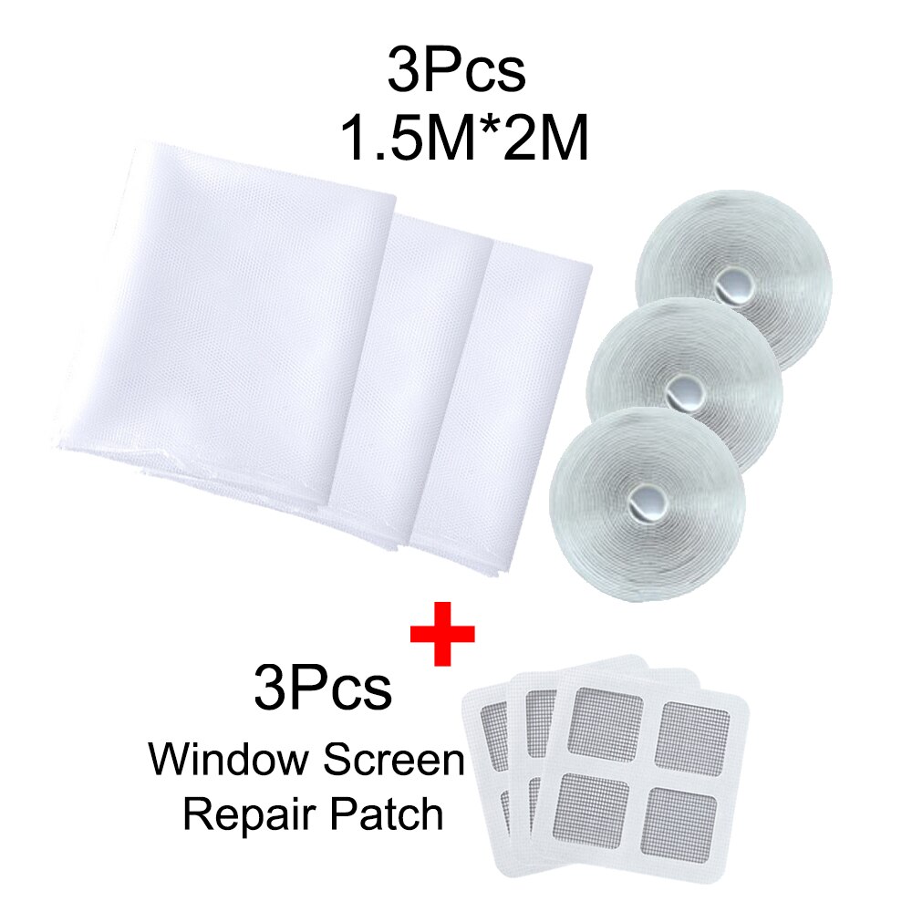Window Screen Mosquito Net Curtain Fly Mosquito Window Net Mesh Indoor Insect Fly Screen Curtain Mesh Bug Net with Tape: 3PCS 1.5Mx2M White