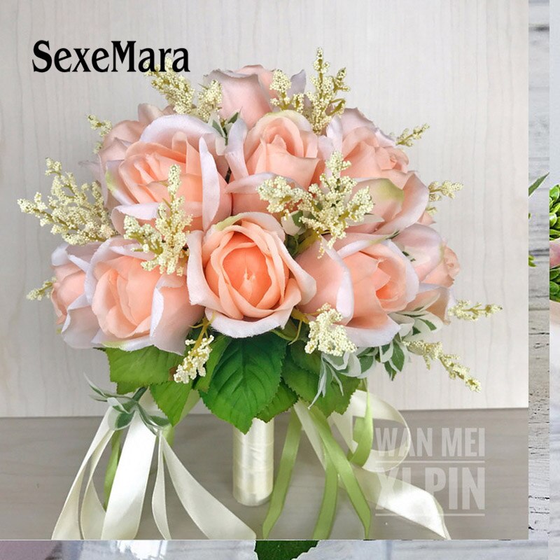 Bridal Bouquet Champagne Ivory Rose Throw Wedding Bridesmaid Bouquet: big 16head