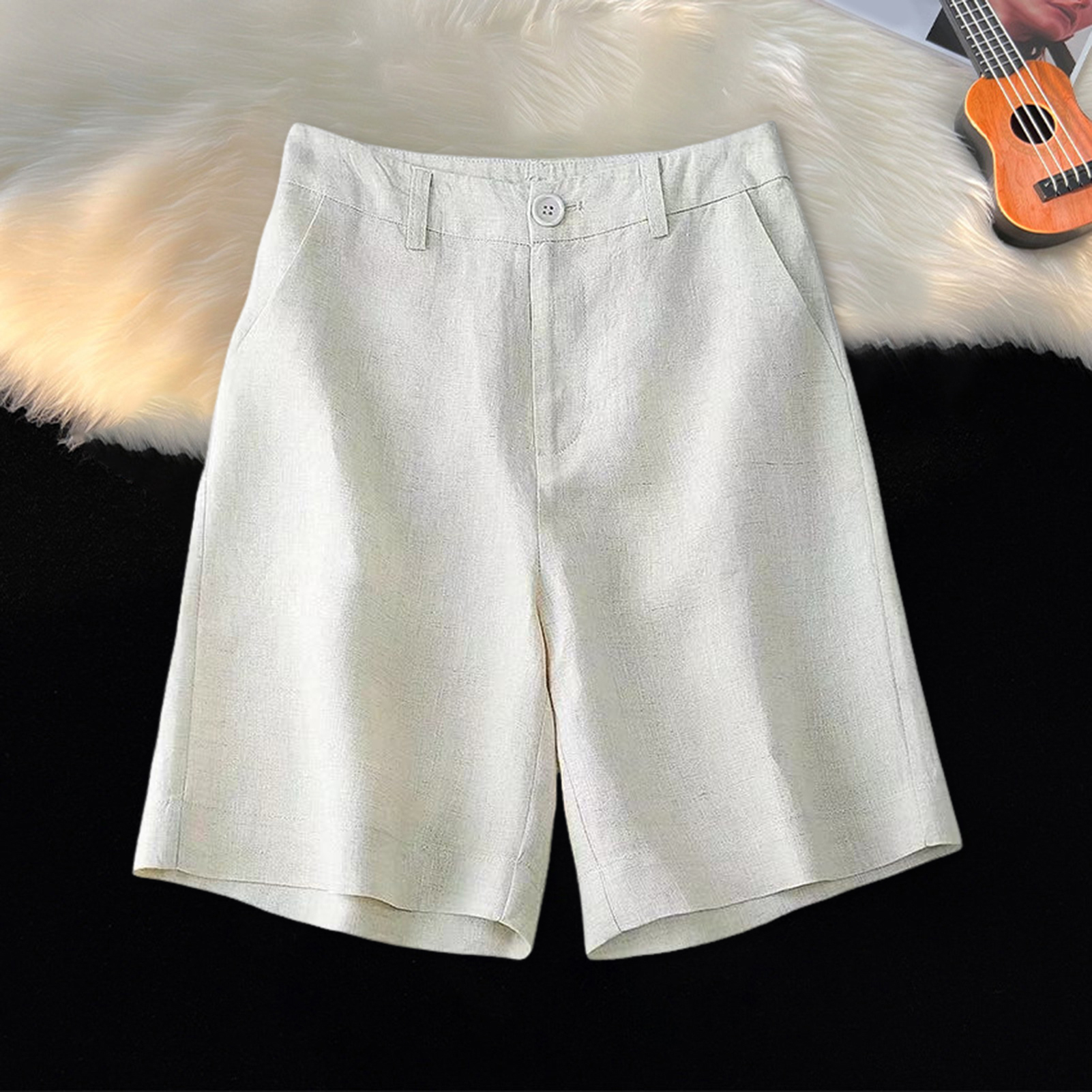 Short pas cher pour femmes harajuku été coton lin taille haute pantalon à jambes larges couleur unie dames pantalon directe