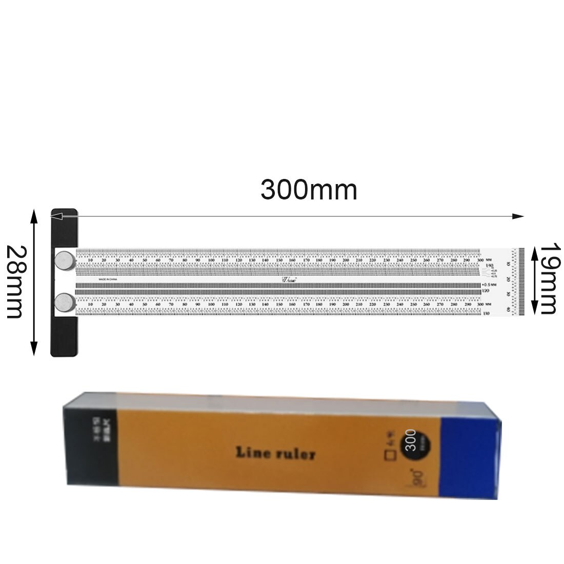 High Precision Scale Ruler T-type Hole Marking Ruler T-Rule Steel Woodworking Scribing Mark Line Gauge Carpenter Measuring Tool: 300mm no pen