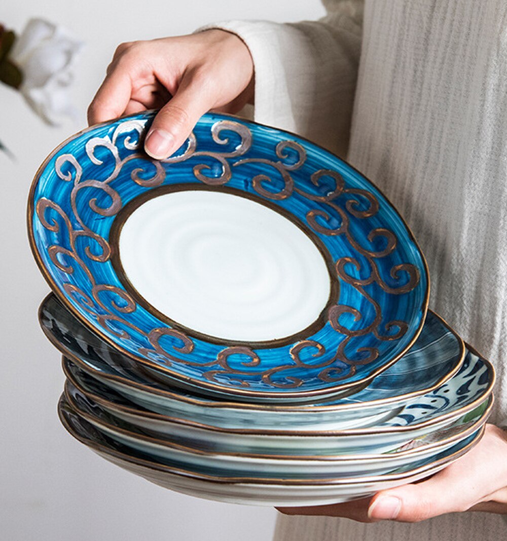 8 tommer japansk keramisk tallerken hjemmespiseskål rundt håndmalet bordservice personlighedsfad til middagsplader