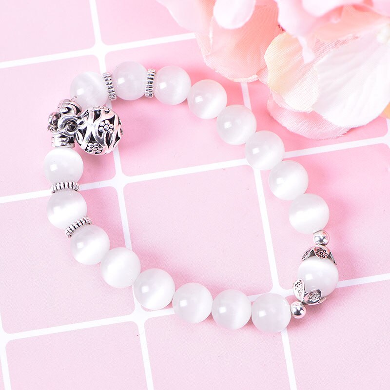 Breloque en cristal rose Bracelets et Bracelets en argent pour femmes avec perles Bracelet en argent Femme amour bijoux