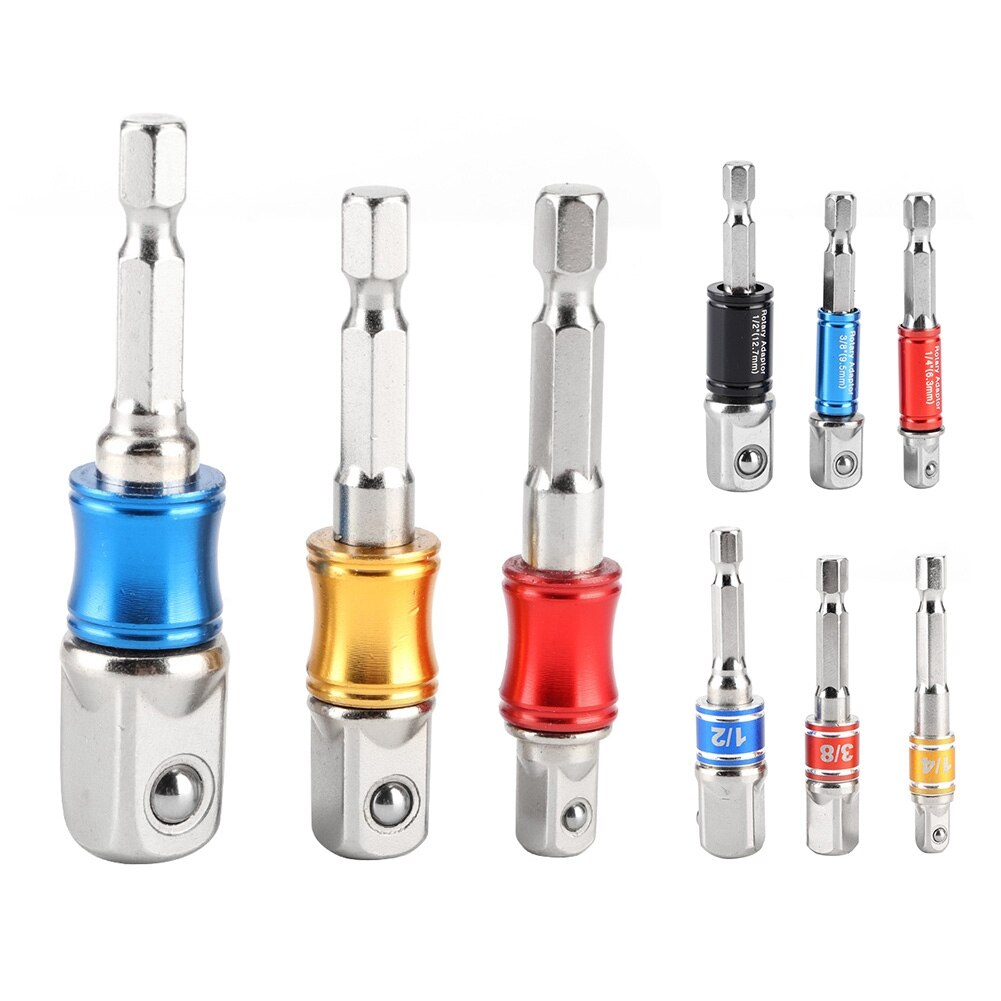 3 unids/set de zócalo de broca hexagonal, unidad adaptadora de impacto eléctrica, 1/4 pulgadas, 3/8 pulgadas, 1/2 pulgadas, adaptador de broca, herramientas para coche