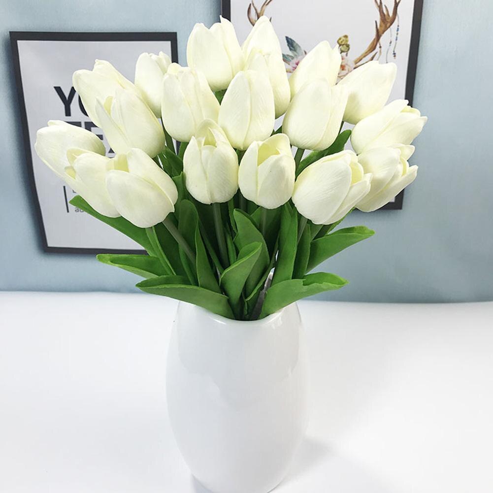 Witte Tulp Kunstbloemen Zijde Pioenen Bruiloft Decoratieve Vazen Voor Home Decor Bruid Boeket Schuim Ambachtelijke Nep Planten