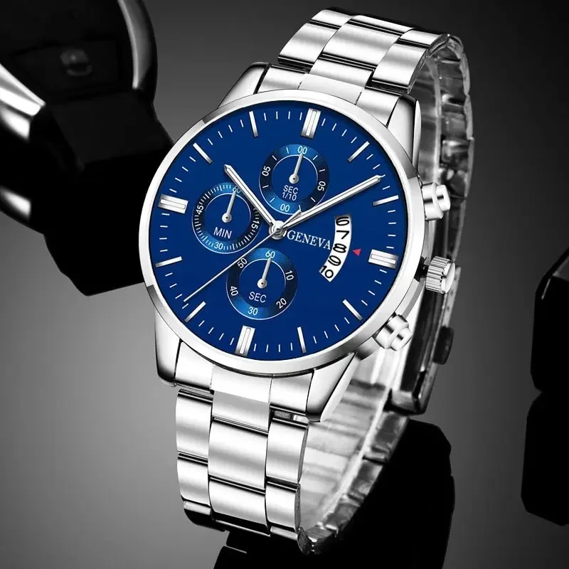 Luksus herreure sølv rustfrit stål quartz armbåndsur herre business ur herre kalenderur reloj hombre