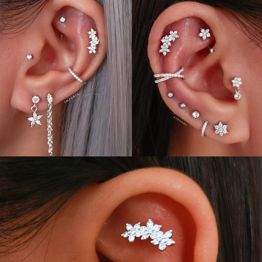 1PC Surgical Steel Cz Ear Tragus Cartilage Earrings Clear Zircon Flower Lobe Helix Earring Barbell Piercing Body Jewelry 20G