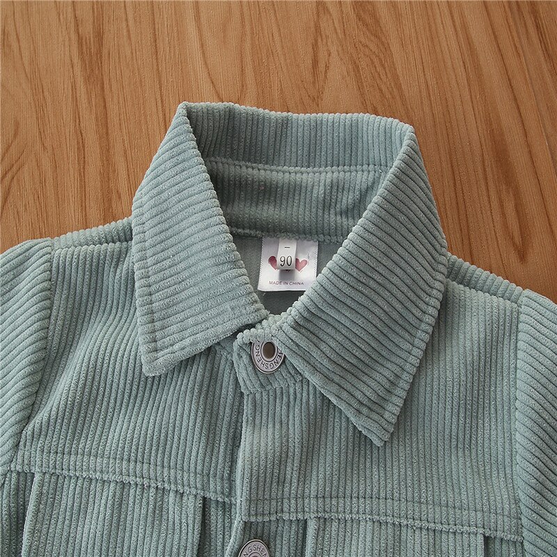 Corduroy Jackets Unisex Kids Baby Long Sleeve Stylish Pocket Lapel Solid Color Outfits Top 1 to 6 Years Children Spring Coats