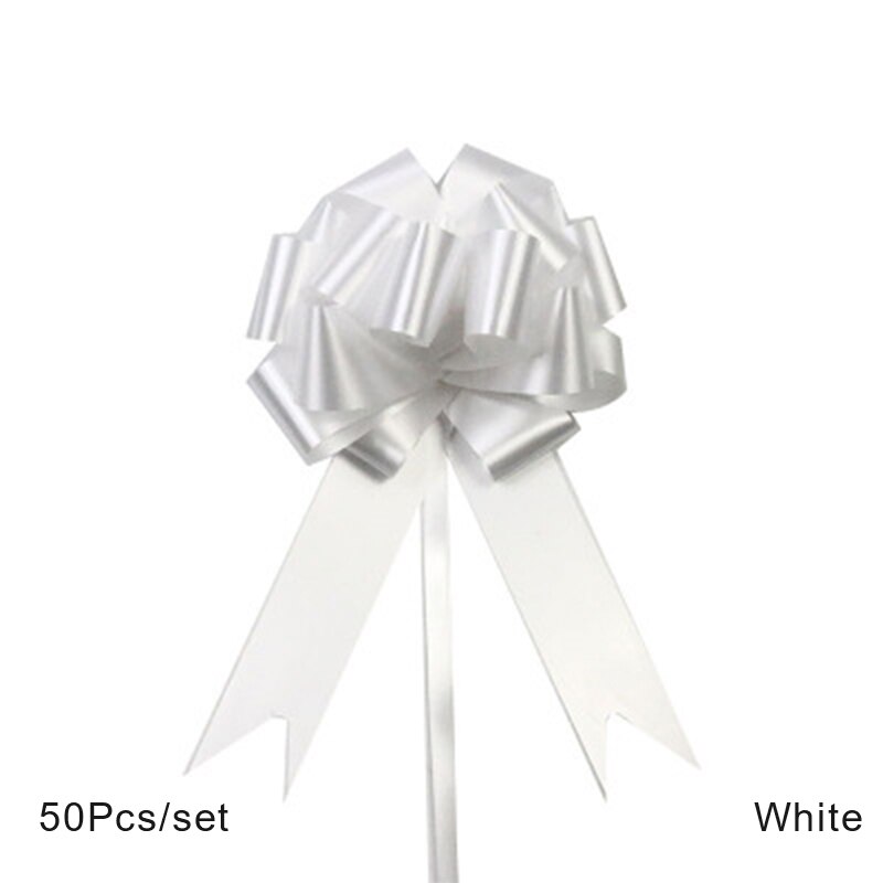 50pcs Pull Flowers Ribbons Decorations Wedding Birthday Party Wrapping Bowknots Large Ribbon Pull Flowers Party Supplies: white