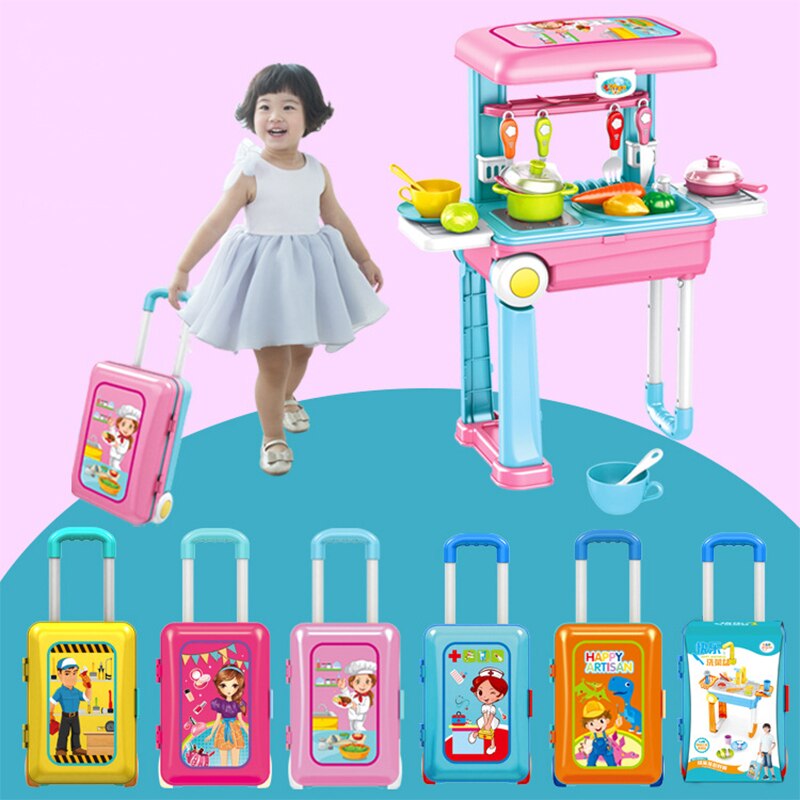 Baby Toy Chef Doctor Craftsman Makeup Artist Suitcase Portable Kitchen Set ABS Plastic Role Play Boy And Girl Play Kit