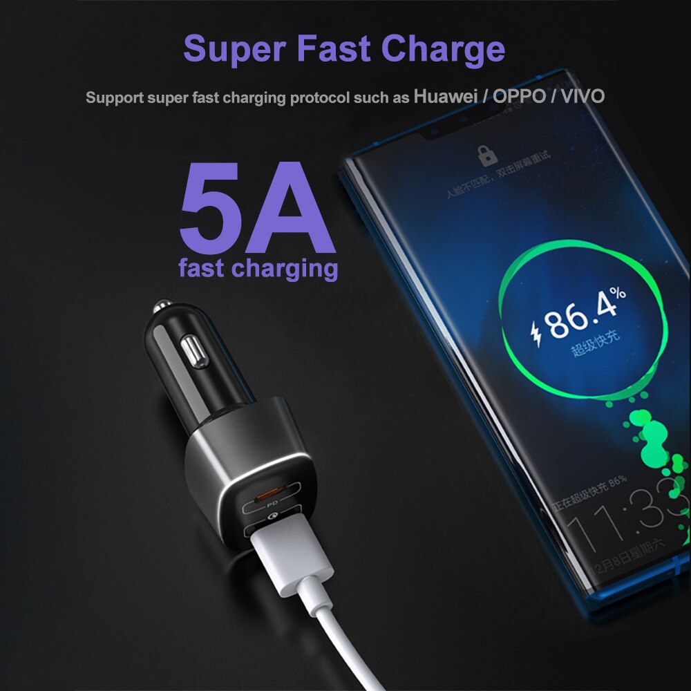WOTOBE – chargeur de voiture super rapide à 2 ports 83W, adaptateur secteur USB C PD 60W 20V, 1 5A QC3.0/AFC/SCP 22.5W pour téléphones et ordinateurs portables