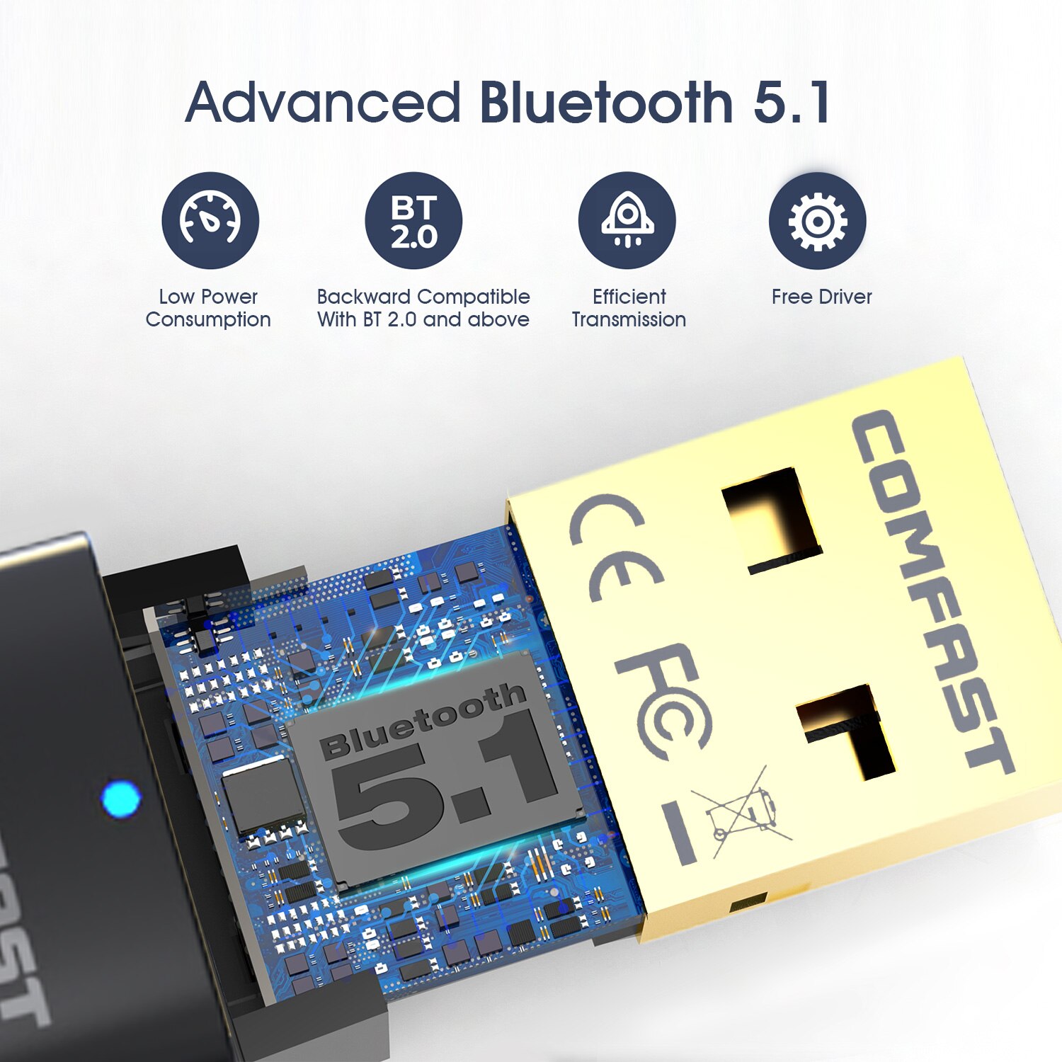 Free Driver USB Bluetooth 5.1 Adapter Bluetooth Receiver Transmitter 2 in 1 for PC Support Windows 10/7/11 Dongle for Headsets