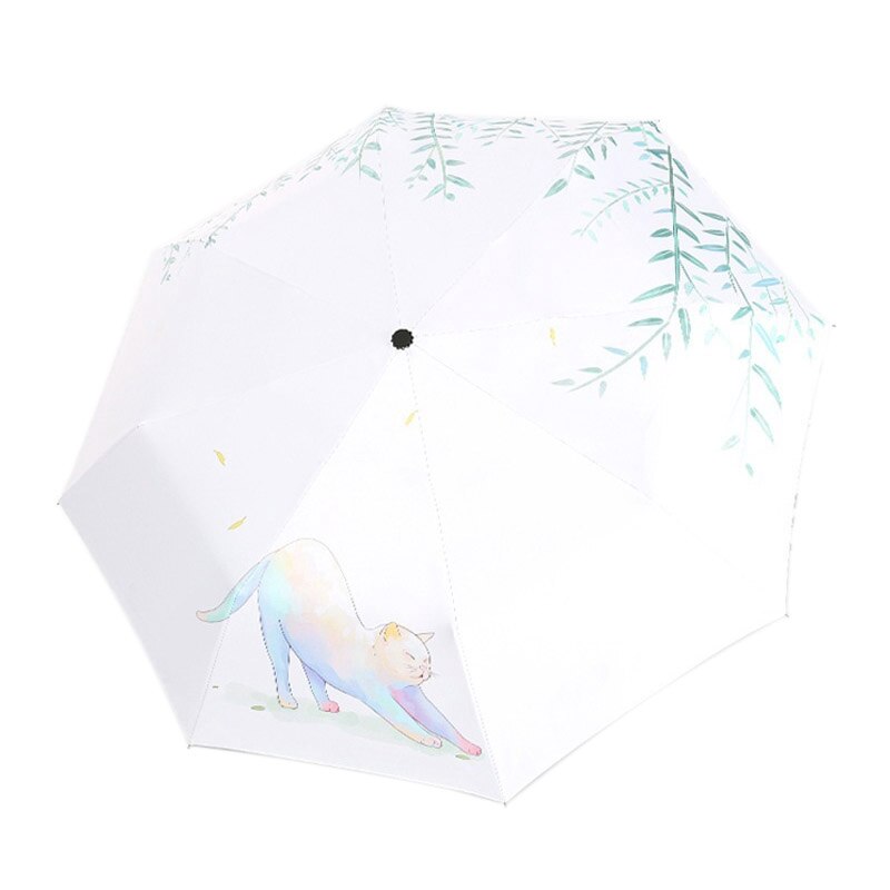 Sun Umbrella Rain Three Folding Umbrella Lovely Cat Female Parasol Four Seasons Cat Illustration Umbrella: Clear