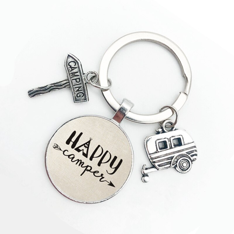 Cute Camper Wagon Keychain, I Love Camping Keychain, Trailer Signpost Keychain, Vacation Travel Memorial