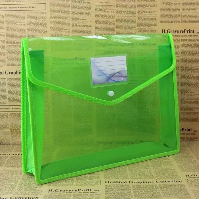 A4 Transparent Plastic File Bag with Closure Expandable Envelope Wallet Office File Folder for School Office Organization: green