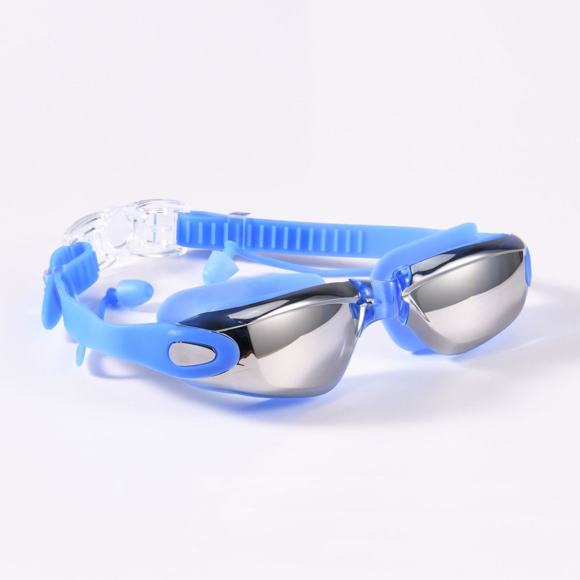 Professionele Zwembril Zwemmen Bril Met Oordopjes Neusklem Galvaniseren Waterdicht Silicone Eye Shield Goggles Opp: blue