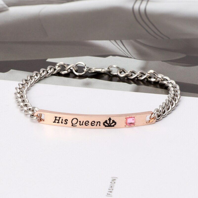 2Pcs Jewely His Queen Her King Black Rose Gold Color Women's Male Chain Crystal Couple Bracelet