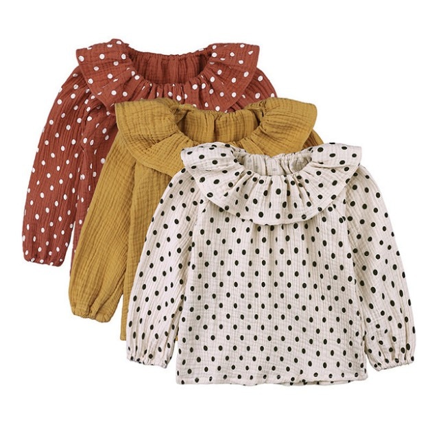 Prikket bluse småbørn piger tøj bomuld lange ærmer skjorter peter pan krave baby piger prinsesse skjorter små børn casual toppe