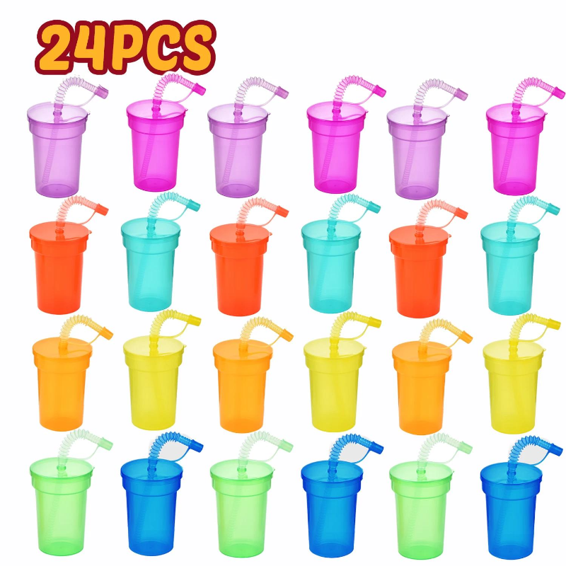 8/16/24pcs Neon Sipper Cups, Spill-Proof Cups with Lids and Straws - Ideal for School Events, Themed Parties, and Birthday Party: army green