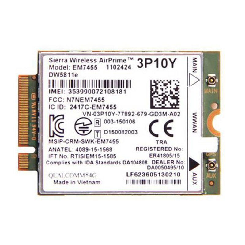 E7270 E7470 E7370 E5570 Lte 4G Internet Module EM7455 DW5811E 3P10Y Met 3x Antennes