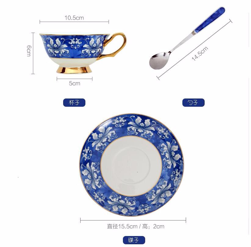 High-grade bone china coffee cup dish blue and white ceramic high afternoon tea coffee mug Chinese style tea cup