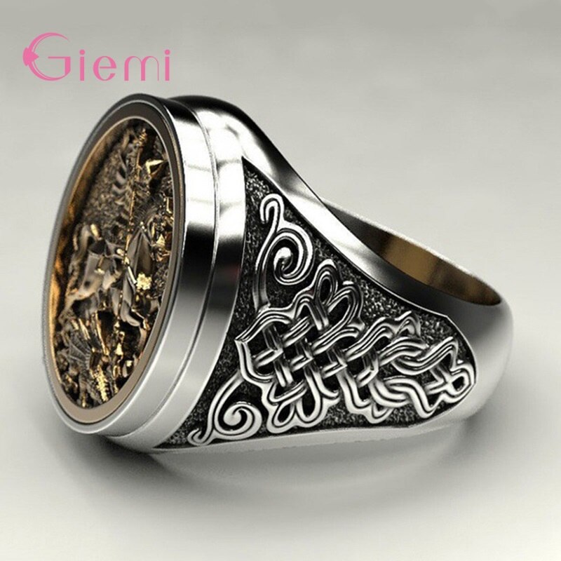 Grand anneau Vintage pour hommes, bijoux Punk Rock, Double couleur, en argent Sterling 925, motif héros de guerre, soldat Dagon, à la