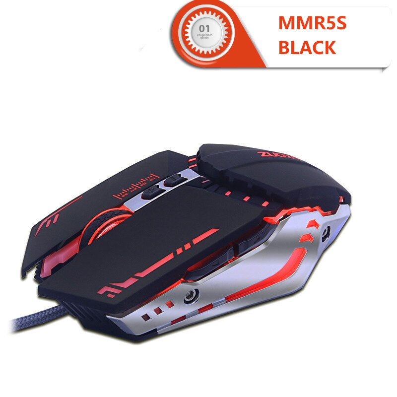 Ergonomic USB Wired Gaming Mouse 7 Button LED Computer Gamer Optical Mouse With RGB Backlight For PC Laptop Game: MMR5S Black Mouse