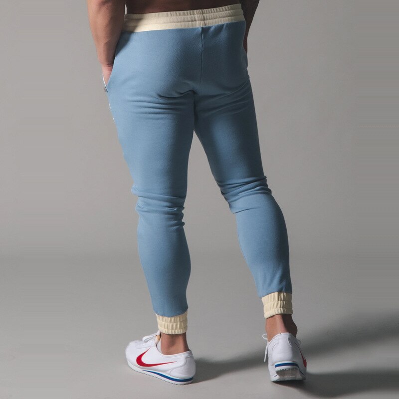 Joggingbukser herre fitness bukser sommer bomuld sport jogging slim fit joggingbukser med farve lynlåslomme