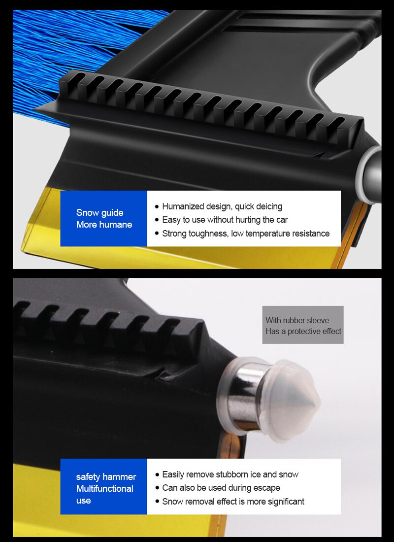 3in1 Auto Voorruit Ijskrabber Glas Sneeuw Borstel Uitschuifbare Rvs Sneeuw Remover Cleaner Auto Borstel Met Veiligheid Hamer