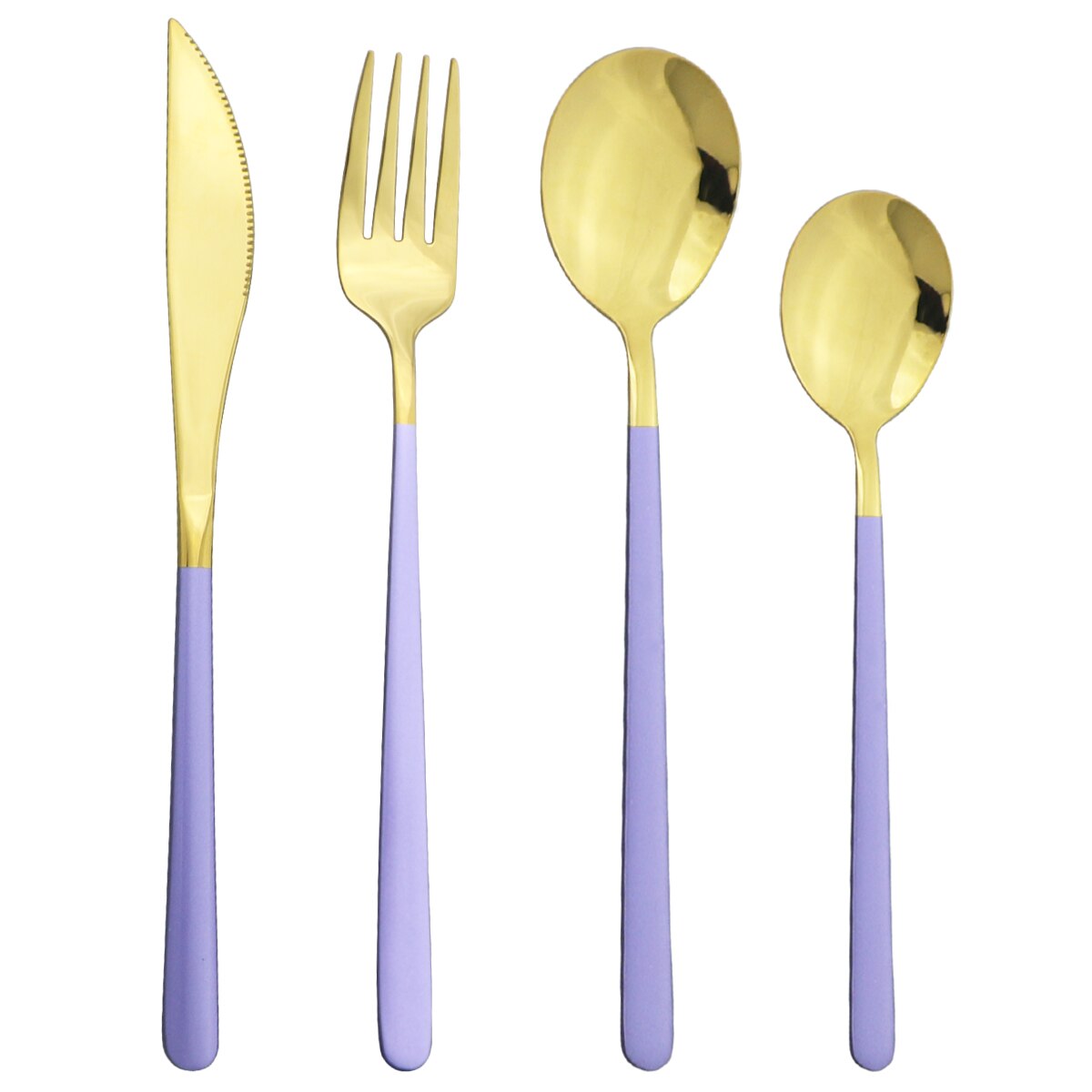 4 -delige paarsgouden serviesset, 18/10 roestvrijstalen besteksets, mes, vork, dessertlepels, bestekset, keukenserviesset
