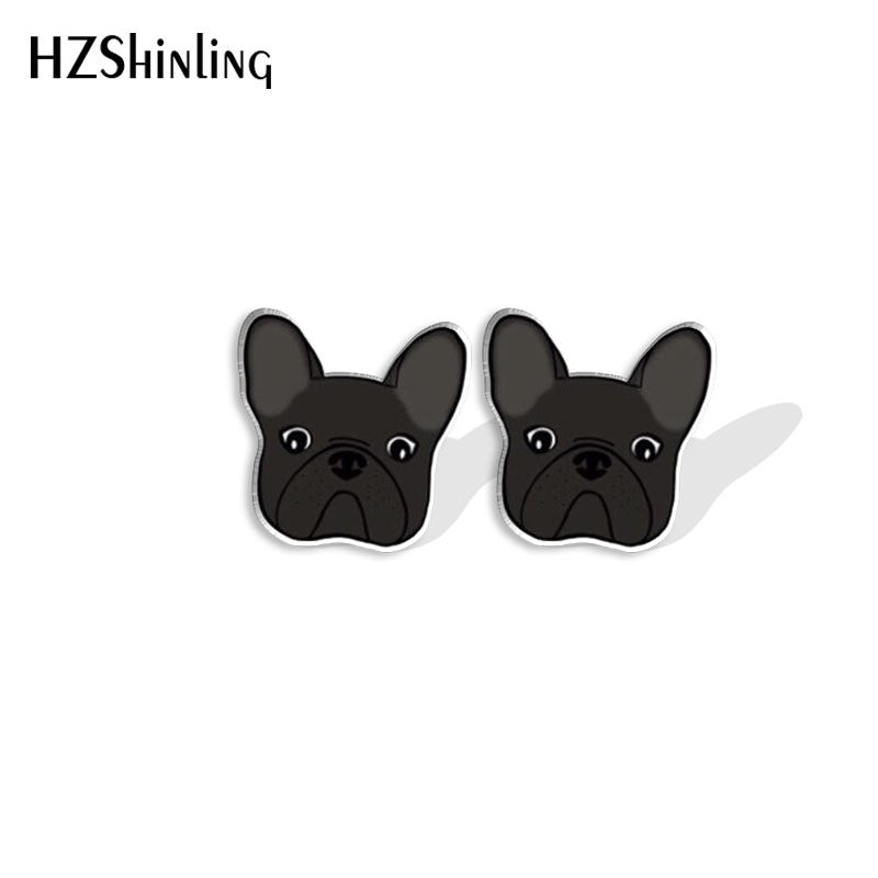 Pendientes con pasador de cabeza de Bulldog Francés para amantes de los perros, pendientes de resina acrílica, joyería hecha a mano epoxi, para amigos, novedad de 2023: Bañado en rodio de imitación