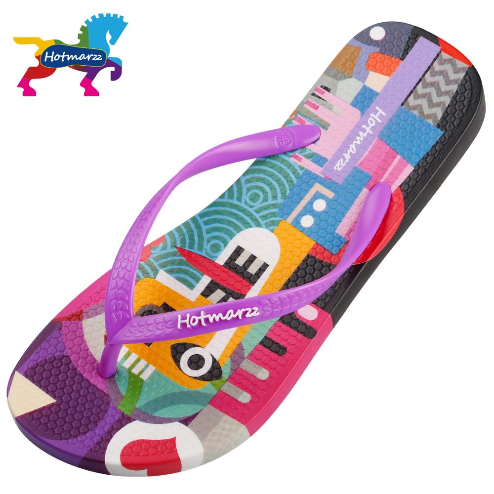 Hotmarzz Women Flip Flops Cartoon Graffiti Slippers Beach Sandals Summer Shoes Pool Shower Shoes