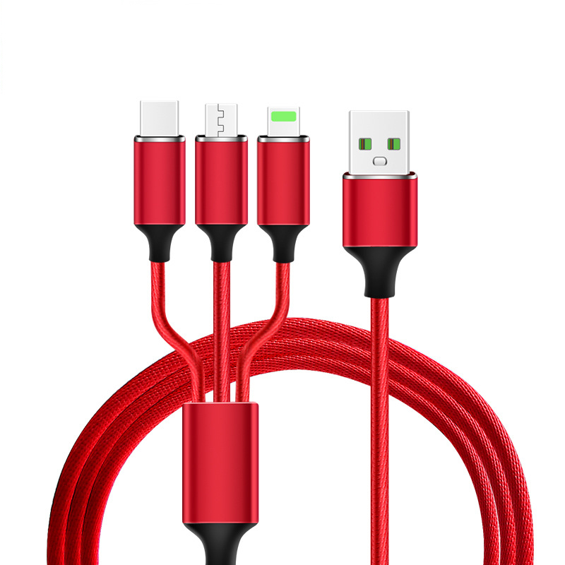 3 in 1 Snel Opladen Kabel Nylon Gevlochten Meerdere USB Cord met Type C/voor Lightning/Micro USB connector voor iPhone/Galaxy S8