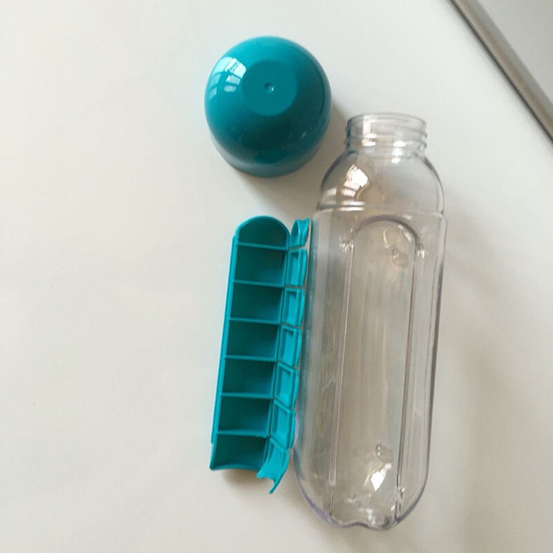 Garrafa de água portátil 600ml garrafa de vidro caixa de pílula 2 em 1 garrafa de água de viagem ao ar livre garrafas de plástico copo de medicina